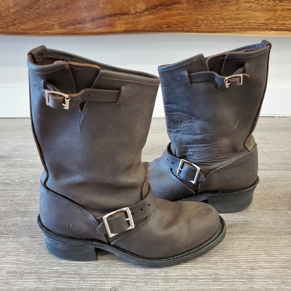 FRYE LEATHER BOOTS #77400 WOMENS ENGINEER BROWN 7 - Picture 4 of 16